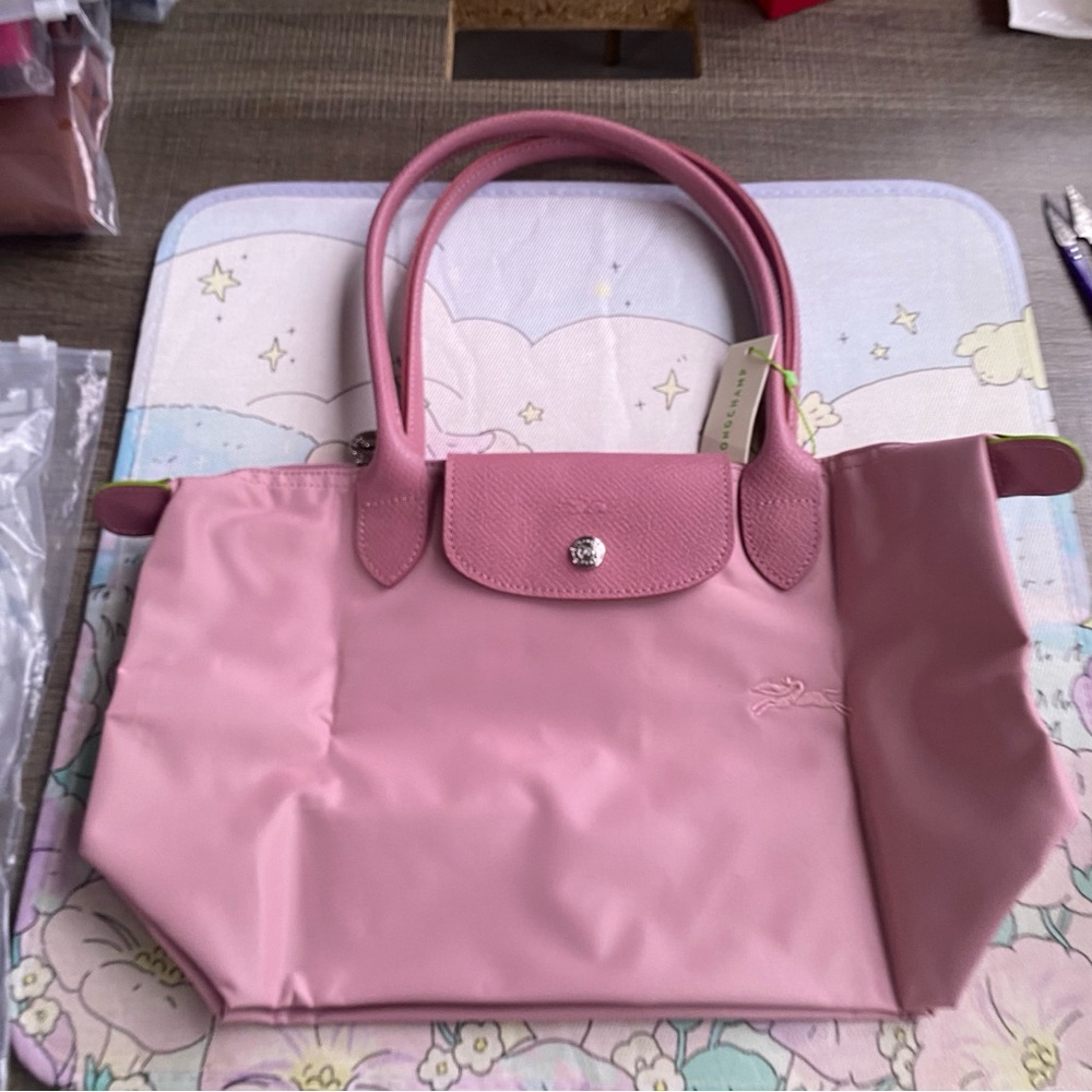 Longchamp Pink Large Bag With Embroidered Logo On Front